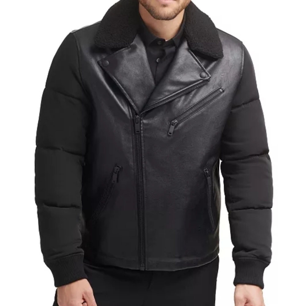 NWT DKNY Mixed Media Motorcycle Jacket Black Small‎